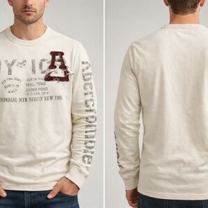 Abercrombie Men’s Small Cream Long Sleeve Distressed NYC Graphic Shirt